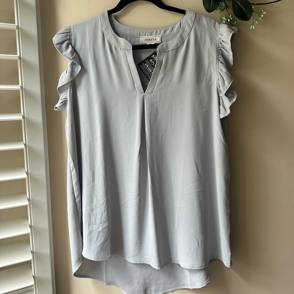 Zara Tops - Zenana Light Gray Ruffle Sleeve Blouse